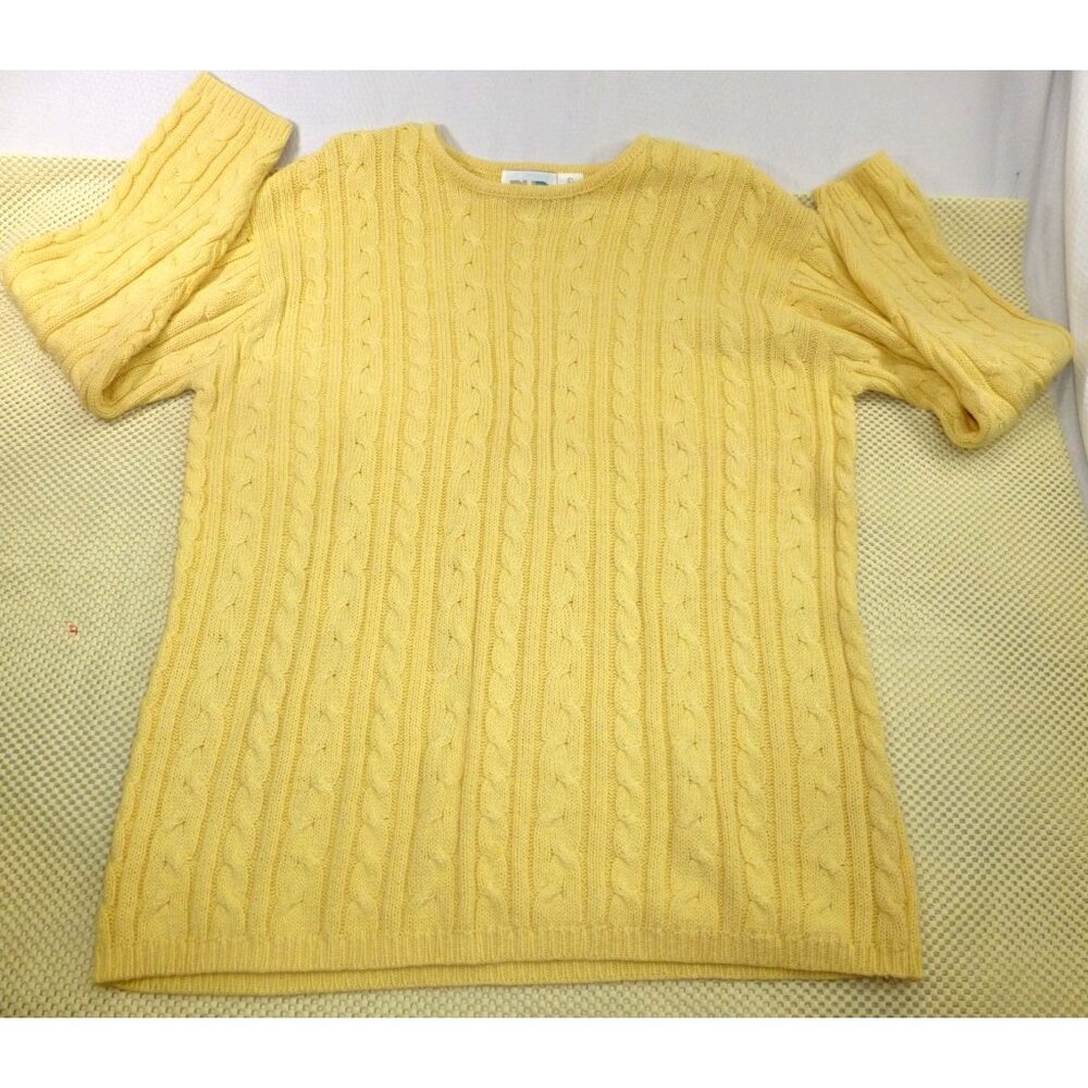 VTG Paul Harris Design Yellow Cable Knit Sweater Large 55% Ramie 45% Cotton